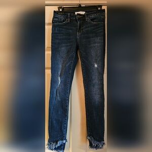 KanCan Dark Blue Skinny Jeans with Distressed Details and Frayed Hem